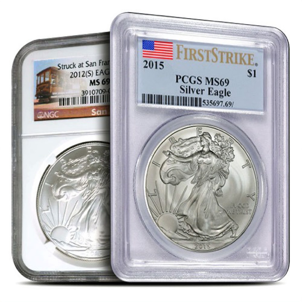 1 oz American Silver Eagle Coin MS69 (Random Year, Varied Label, PCGS/NGC/CAC)