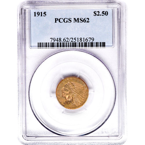 Pre-33 $2.50 Indian Gold Quarter Eagle Coin (MS62, PCGS or NGC)
