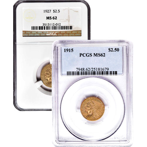 Pre-33 $2.50 Indian Gold Quarter Eagle Coin (MS62, PCGS or NGC)
