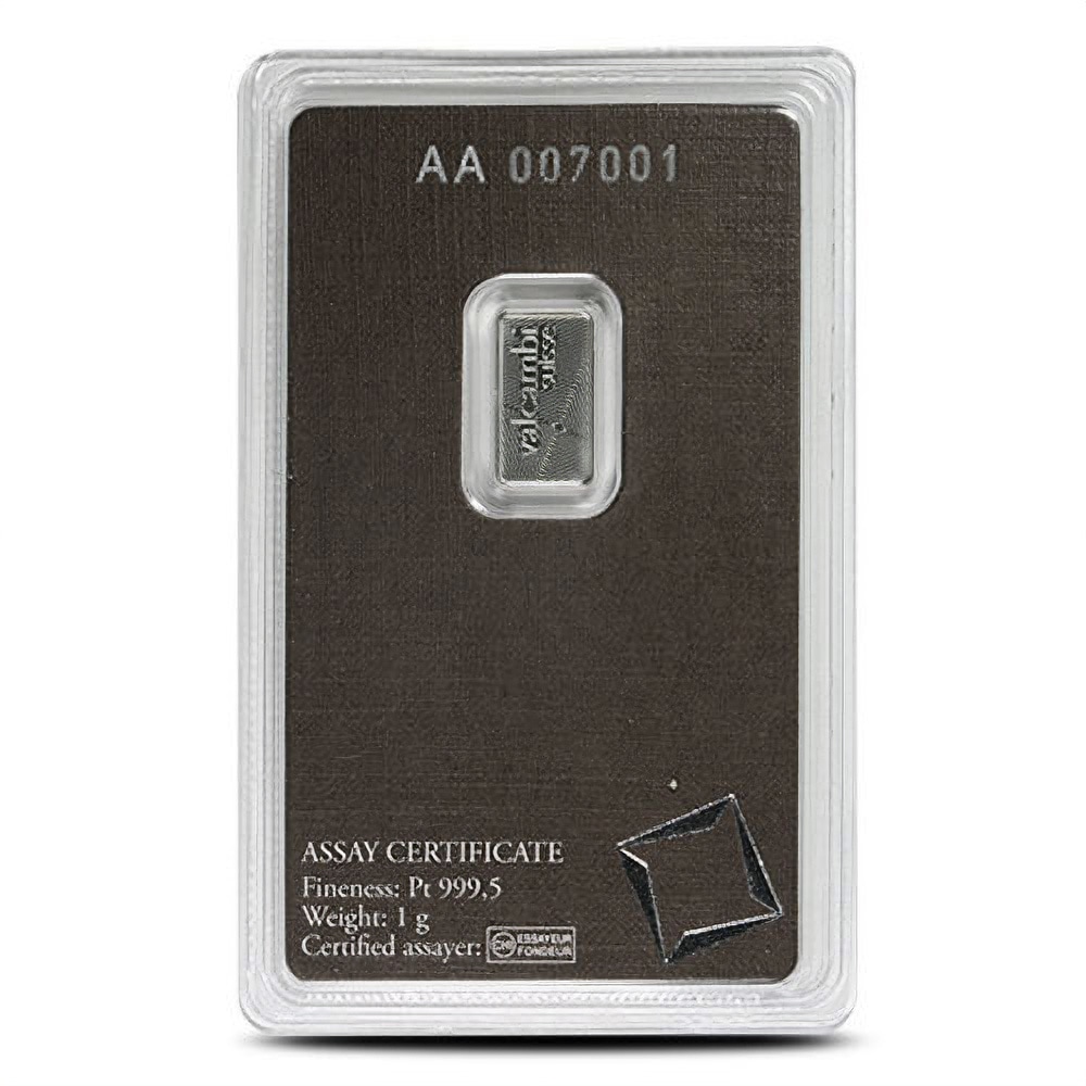 1 Gram Valcambi Platinum Bar (New w/ Assay)